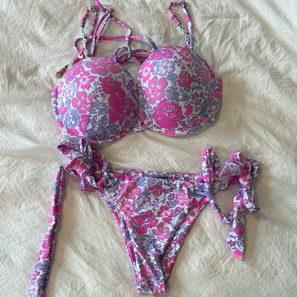 Floral Pink and Purple Bikini Set